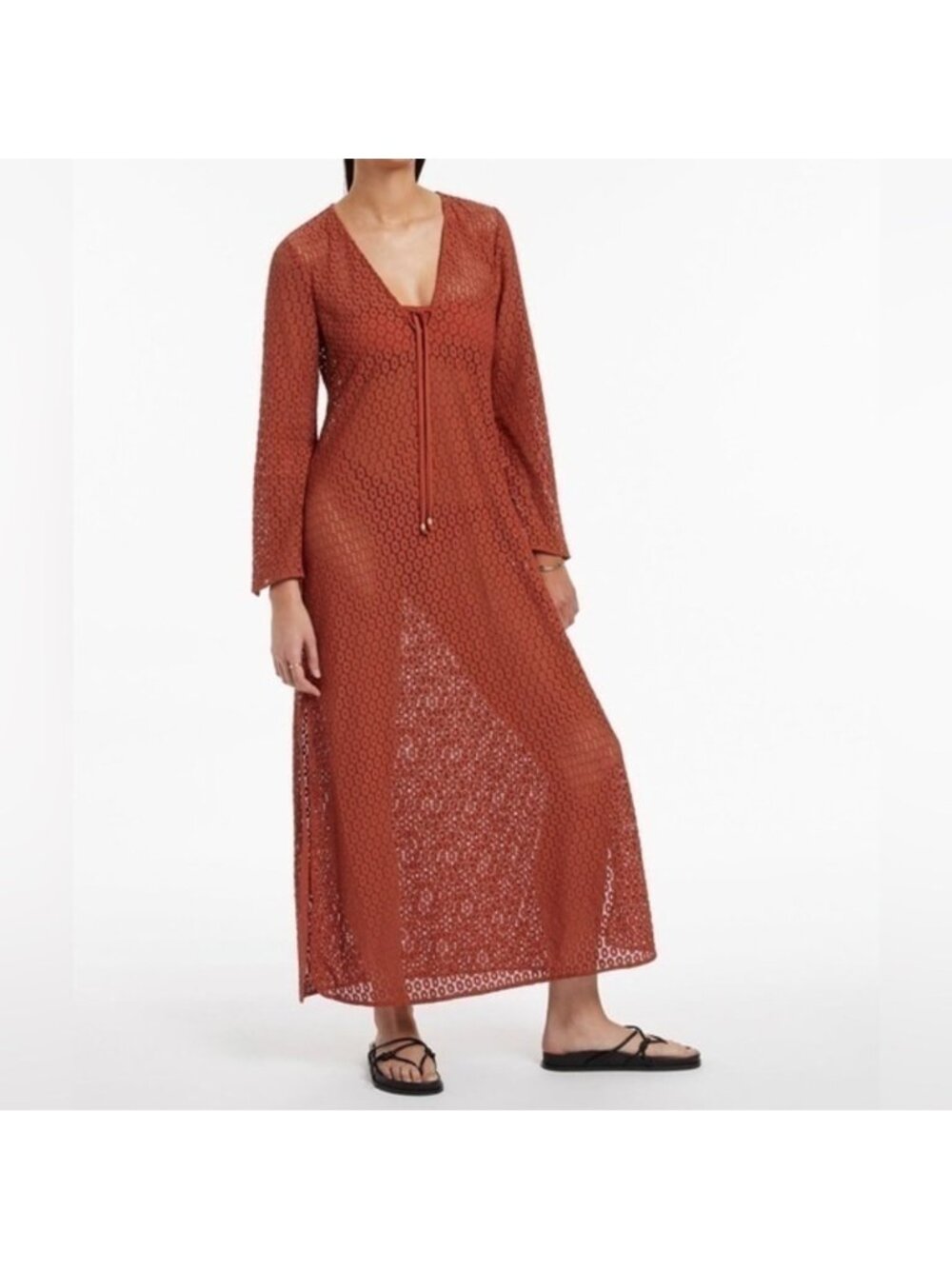 JETS Australia Stretch Lace Maxi Kaftan in Russet Size Small